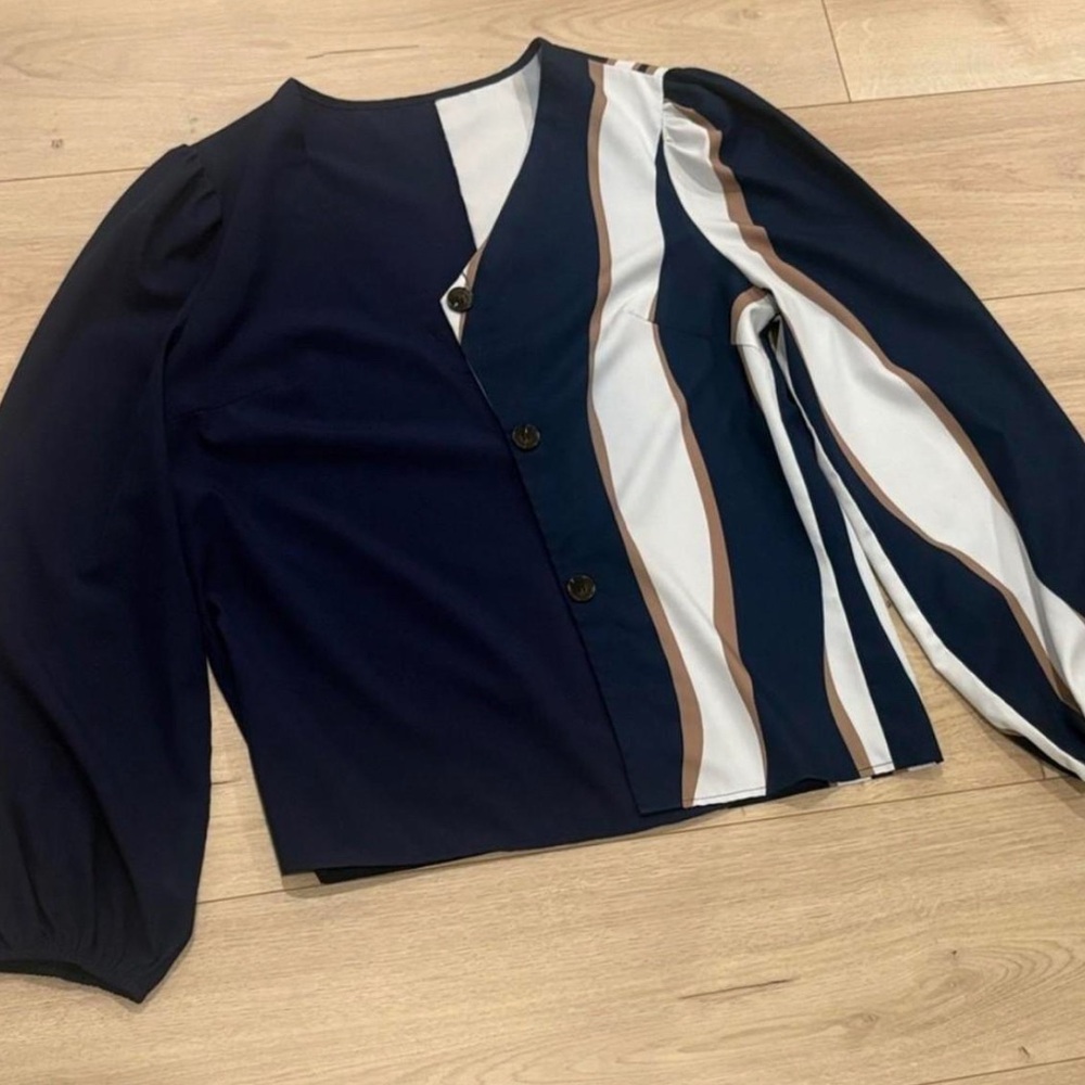 Source Unknown Navy and White Striped Blouse